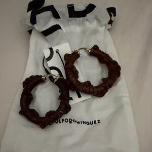 Adolfo Dominguez Brown Leather Hoop Earrings